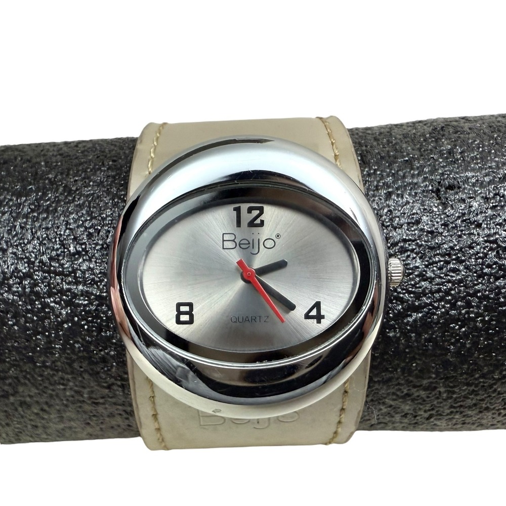 Beijo Womens Quartz Watch Silver Dial Wide Adjustable Cuff Fashion Wristwatch